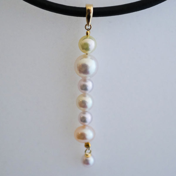 18K Yellow Gold Japanese Fancy Colored Akoya Pearl Pendant (7 Pearls)