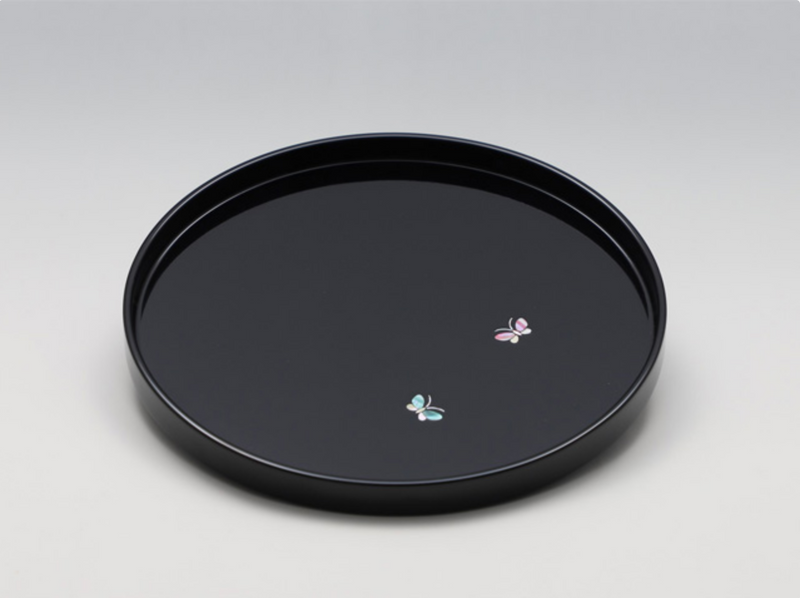 Round Lacquer Tray Butterfly Black small