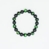 Black Onyx & Green Ryukyu Hotaru-Glass Juzu Bead Bracelet — 10mm
