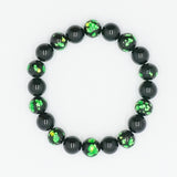 Black Onyx & Green Ryukyu Hotaru-Glass Juzu Bead Bracelet — 10mm