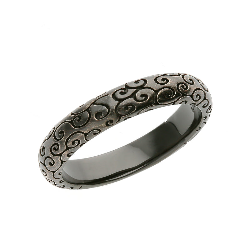 Silver Karakusa Pattern Ring - Black