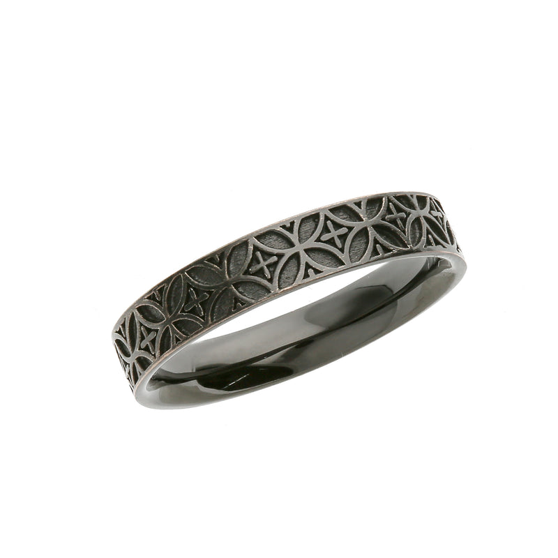 Silver Edokiriko Pattern Ring - Black