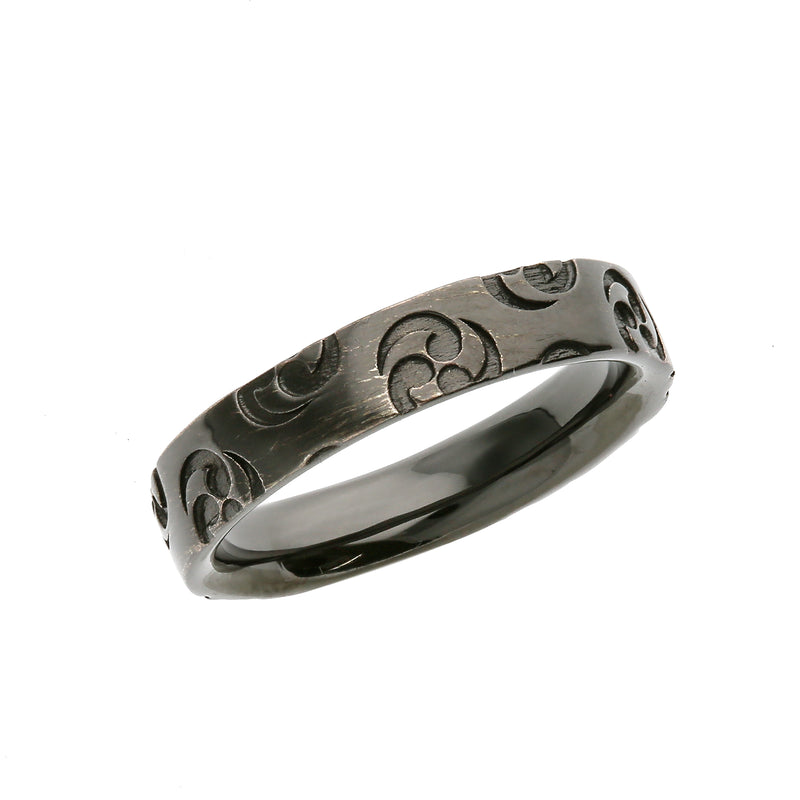 Silver Tomoe Pattern Ring - Black