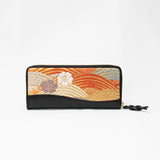 Silk & Cow Leather Long Wallet w/ Honeycell (Sakura and Waves)