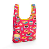MYUUA ECOCORO Kaiten-zushi Eco Bag in Red — secondary view showing Kaiten-zushi (conveyor-belt sushi) print detail