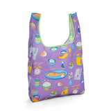 MYUUA ECOCORO Sake Teishoku Eco Bag in Purple — secondary view showing Sake teishoku (salmon set meal) print detail