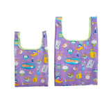 MYUUA ECOCORO Sake Teishoku Eco Bag in Purple — main product view featuring Sake teishoku (salmon set meal) print