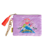 MYUUA Mt. Fuji Embroidered Tissue Pouch in Purple — main product view featuring Mt. Fuji with cranes and pine