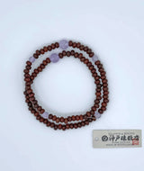 108-Bead Striped Rosewood Juzu Bracelet with Purple Agate