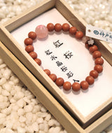 Sakura Cherrywood Juzu Bracelet with Rose Quartz Blossom — 7mm