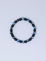 Black Onyx & Blue Ryukyu Hotaru-Glass Juzu Bead Bracelet — 7mm