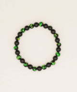 Black Onyx & Green Ryukyu Hotaru-Glass Juzu Bracelet — 7mm