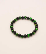 Black Onyx & Green Ryukyu Hotaru-Glass Juzu Bracelet — 7mm