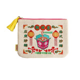 MYUUA Chinese Takeout Noodles Embroidered Flat Pouch in Beige — main product view