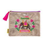 MYUUA Thai Elephant Ride Embroidered Flat Pouch in Metallic Gold — main product view