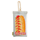 MYUUA Hot Dog Embroidered Sunglasses Case in Metallic Silver — main product view