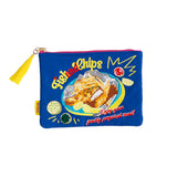 MYUUA Fish and Chips Embroidered Flat Pouch in Navy — main product view
