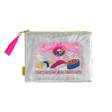 MYUUA Sushi Embroidered Flat Pouch in Metallic Silver — main product view