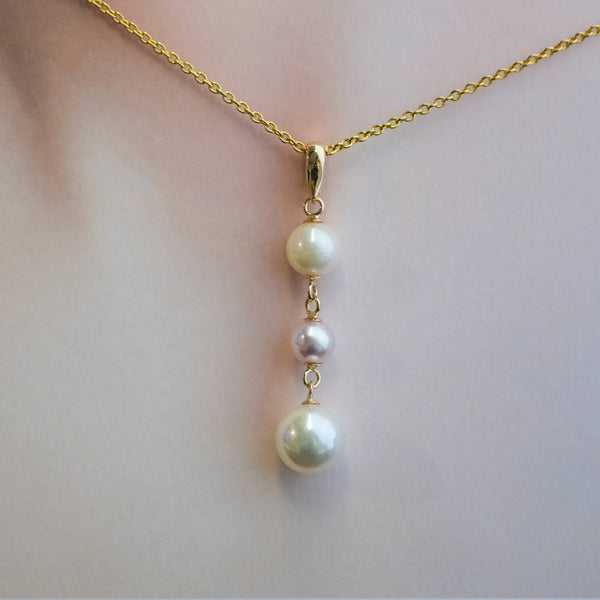 18K Yellow Gold Japanese Fancy Colored Akoya Pearl Pendant (3 Pearls)