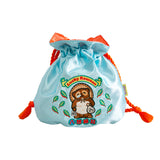 MYUUA Lucky Tanuki Drawstring Pouch in Blue — main product view featuring Tanuki raccoon-dog