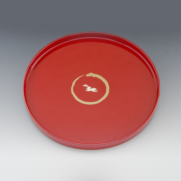 Round Lacquer Tray Rabbit Red
