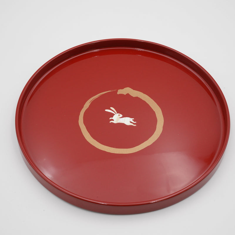 Round Lacquer Tray Rabbit Red small