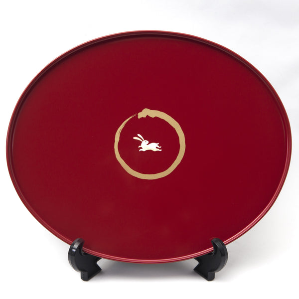 Oval Lacquer Tray Rabbit Red