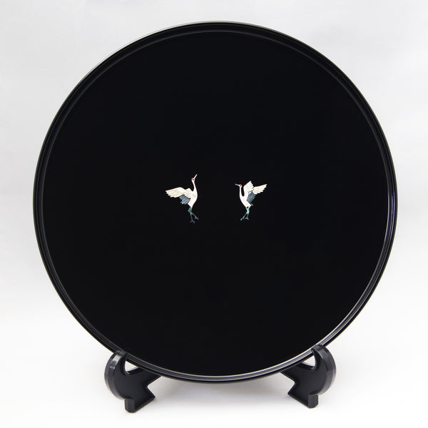 Round Lacquer Tray Two Cranes Black